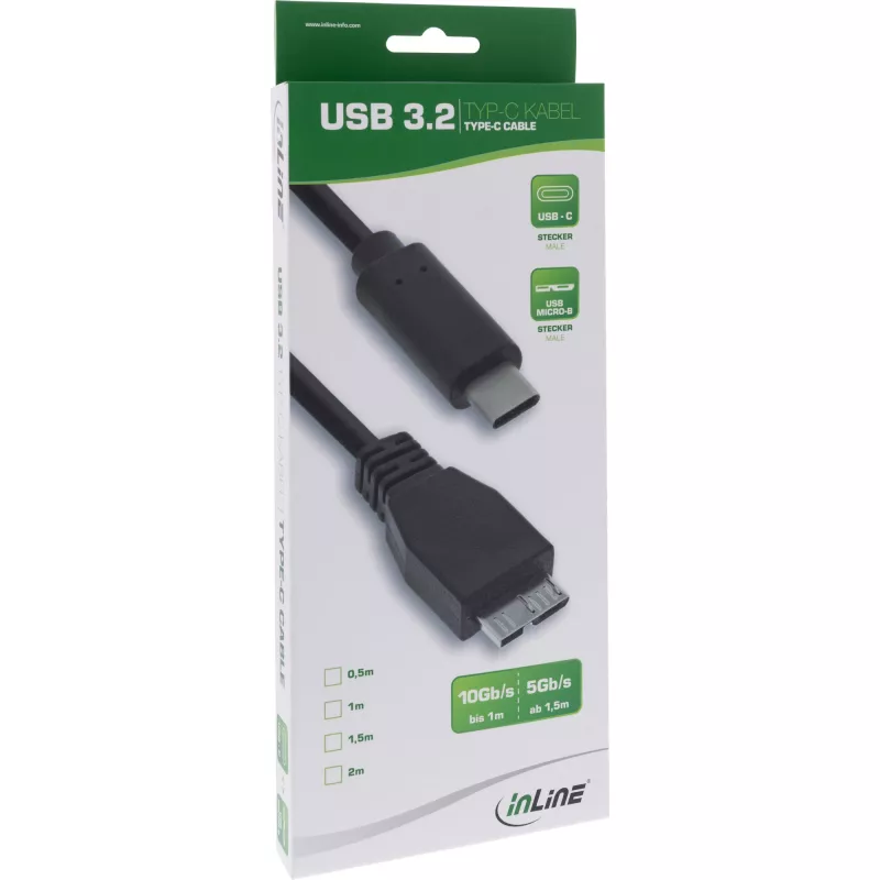 Καλώδιο USB 3.2 Gen.1x2 InLine 35726 0,5 m βύσμα USB-C βύσμα Micro-B μαύρο