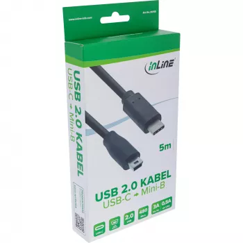 InLine καλώδιο USB 2.0, βύσμα USB-C / βύσμα Mini-B (5 ακίδων), μαύρο, 5m
