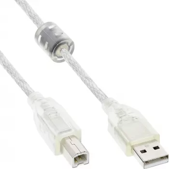 InLine καλώδιο USB 2.0 Type-A βύσμα / βύσμα B διαφανές, πυρήνας φερρίτη, 3m