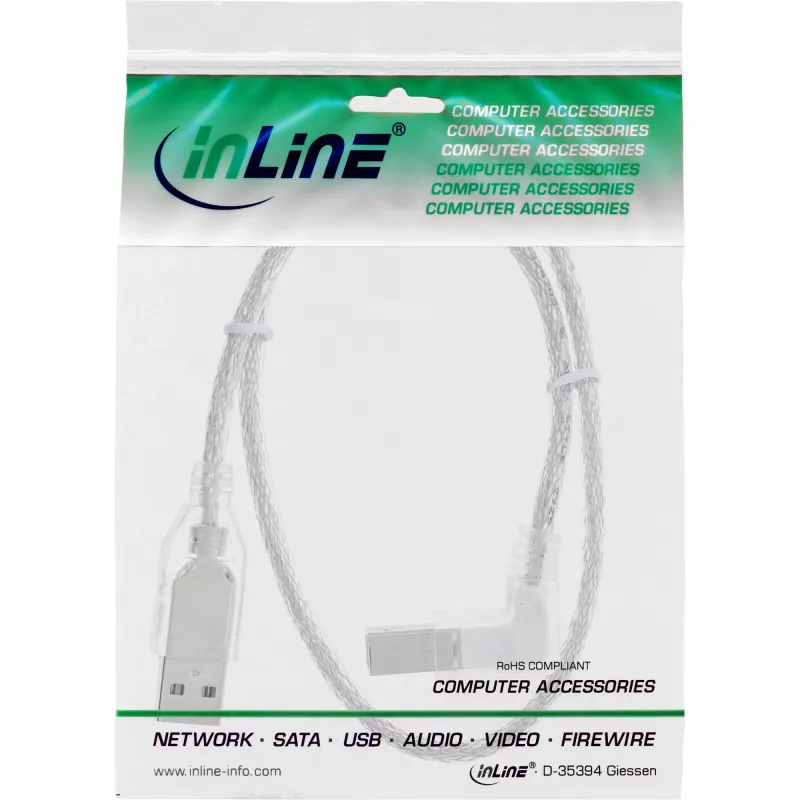 InLine καλώδιο USB 2.0 γωνιακό βύσμα Type-A / βύσμα Type-B διαφανές 2 m