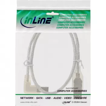 InLine καλώδιο USB 2.0 αριστερά γωνιακό βύσμα Type-A / βύσμα B διαφανές 2m