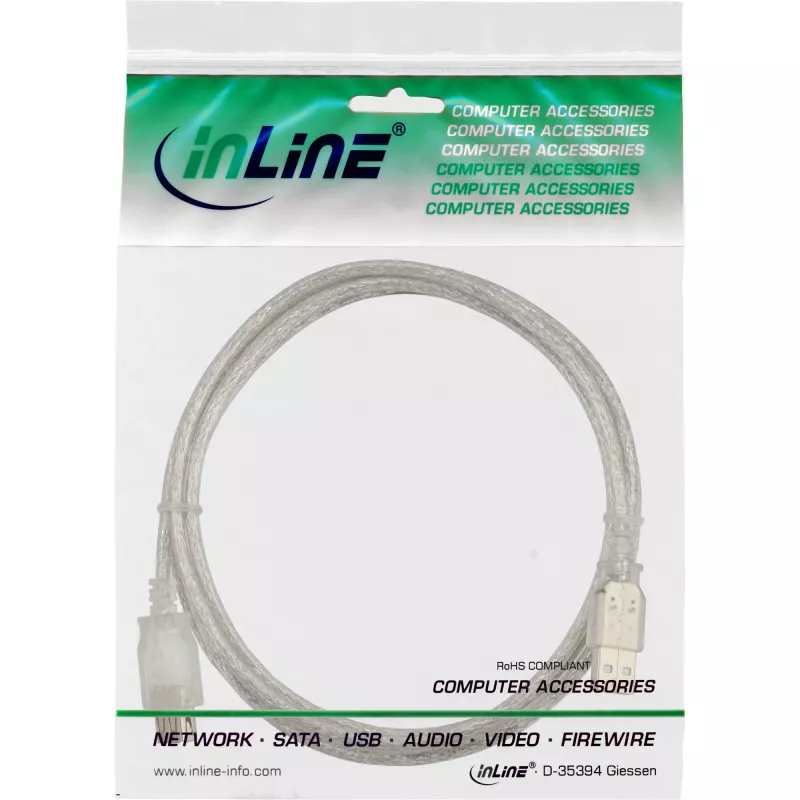 Καλώδιο επέκτασης USB 2.0 Type-A M/F InLine 34605 5m διαφανές