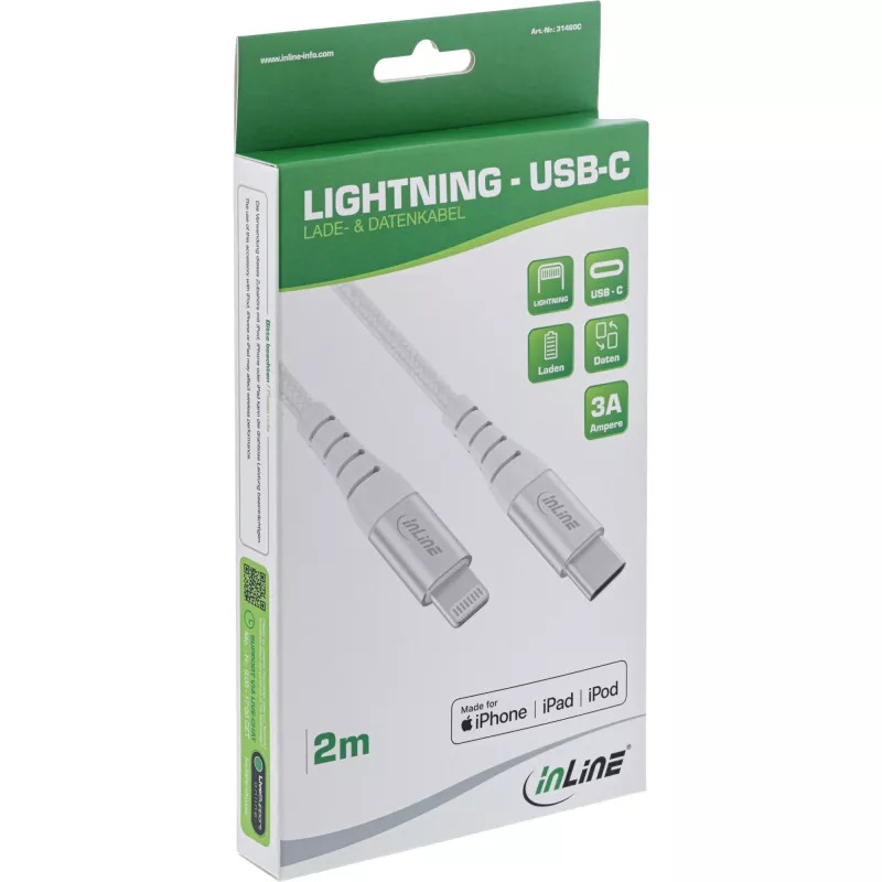 InLine καλώδιο USB-C Lightning, για iPad, iPhone, iPod, ασημί/αλουμίνιο, 2 m