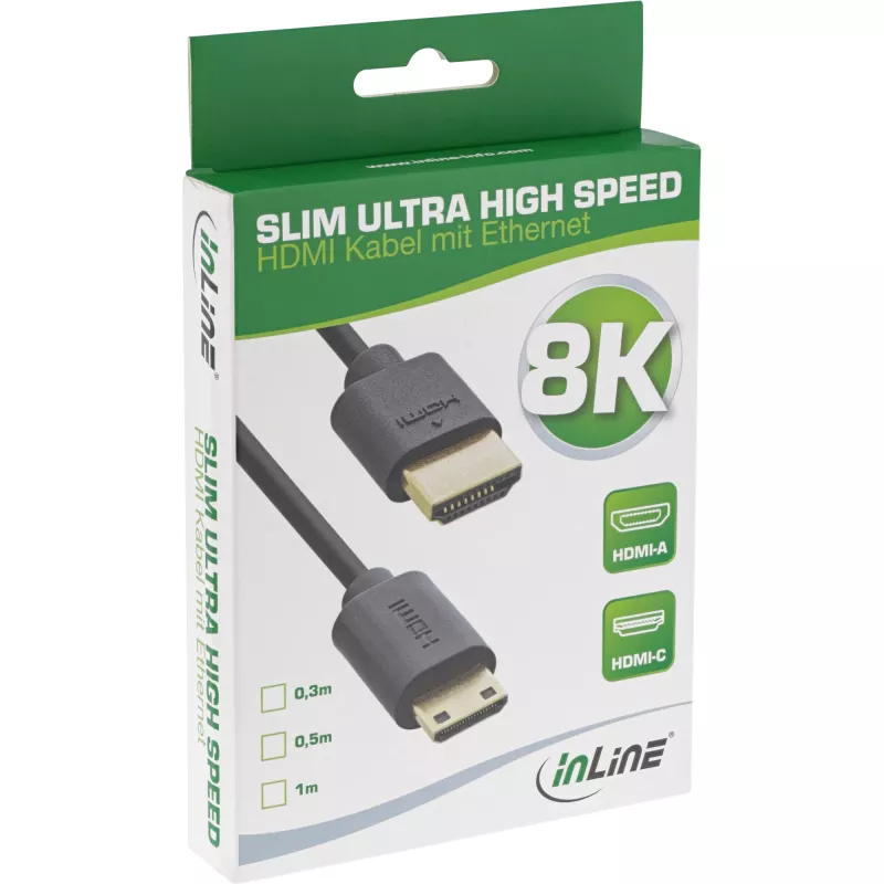 InLine λεπτό καλώδιο Ultra High Speed HDMI AM/CM 8K4K επιχρυσωμένο μαύρο 1m
