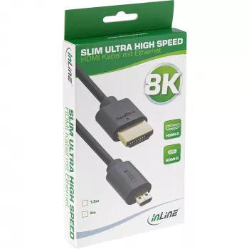 InLine λεπτό καλώδιο Ultra High Speed HDMI AM/DM 8K4K επιχρυσωμένο μαύρο 2m