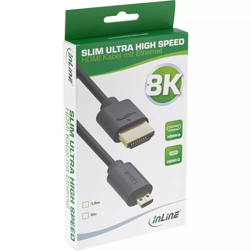 InLine λεπτό καλώδιο Ultra High Speed HDMI AM/DM 8K4K επιχρυσωμένο μαύρο 2m