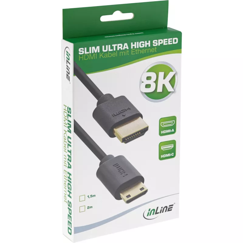 InLine Slim καλώδιο Ultra High Speed HDMI AM/CM 8K4K επιχρυσωμένο μαύρο 2m
