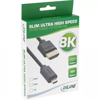InLine Slim καλώδιο Ultra High Speed HDMI AM/DM 8K4K επιχρυσωμένο μαύρο 1m