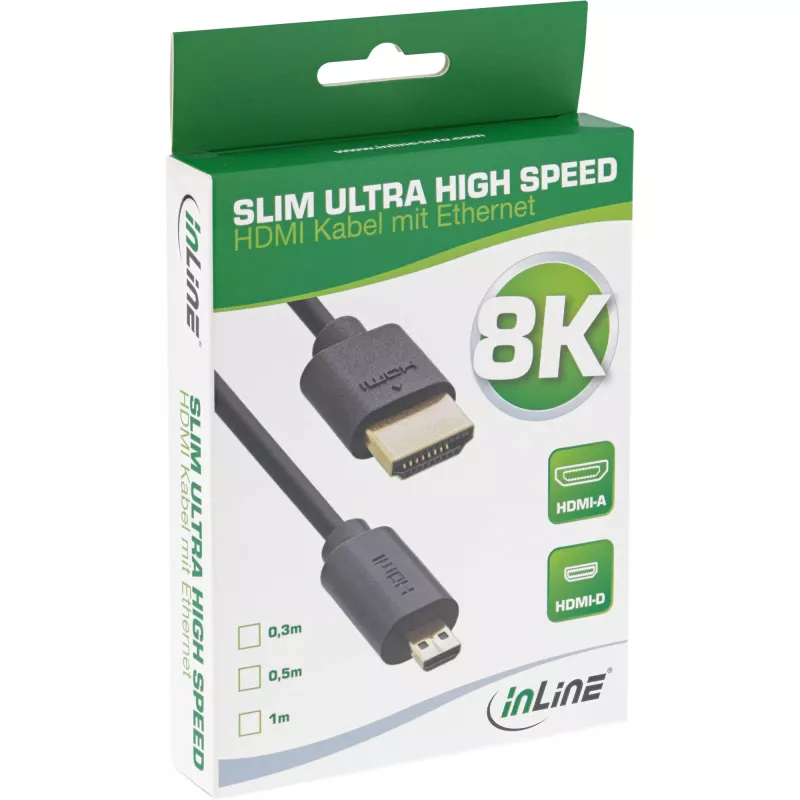 InLine λεπτό καλώδιο Ultra High Speed HDMI AM/DM 8K4K επιχρυσωμένο μαύρο 0,3m