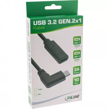 Καλώδιο USB 3.2 Gen.1x2 InLine 35782 βύσμα USB-C γωνιακό / υποδοχή μαύρο 2m