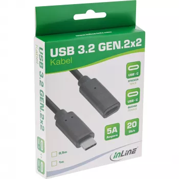 Καλώδιο επέκτασης InLine USB 3.2 Gen.2x2, βύσμα/υποδοχή USB-C, μαύρο, 0,5m