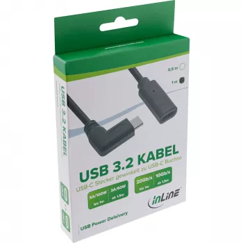 Καλώδιο InLine USB 3.2 Gen.1x2, βύσμα USB-C γωνιακό / υποδοχή, μαύρο, 1m