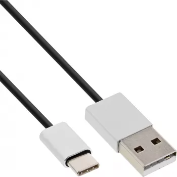 Καλώδιο InLine USB 2.0, βύσμα USB-C / βύσμα USB-A, μαύρο/alu, εύκαμπτο, 1m