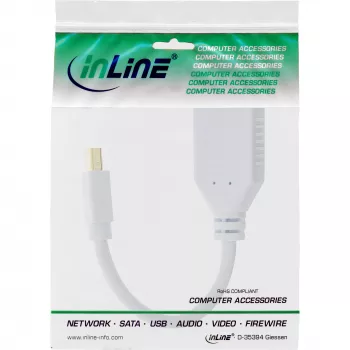 Καλώδιο InLine Mini DisplayPort βύσμα σε DisplayPort υποδοχή, 4K2K, λευκό, 0,15 m