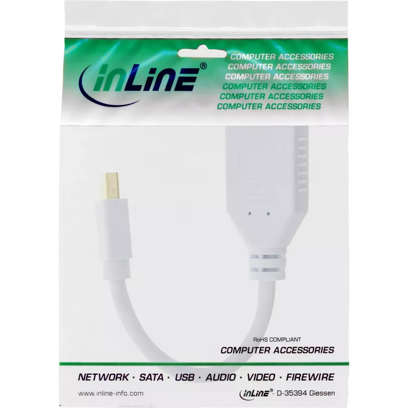 Καλώδιο InLine Mini DisplayPort βύσμα σε DisplayPort υποδοχή, 4K2K, λευκό, 0,15 m