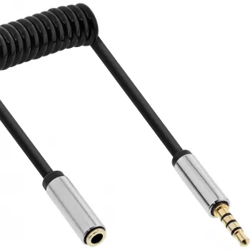 Λεπτό σπιράλ καλώδιο ήχου InLine 3,5 mm βύσμα / υποδοχή, 4 ακίδων, στερεοφωνικό, 0,5 m