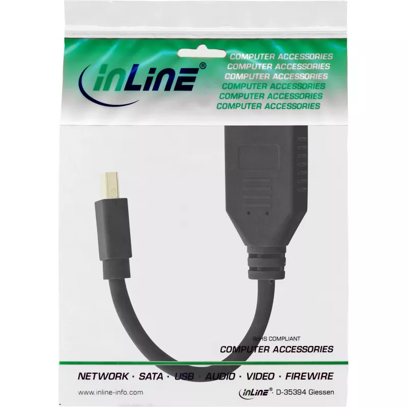 Καλώδιο αντάπτορας InLine Mini DP βύσμα σε DisplayPort υποδοχή, 4K2K, μαύρο, 0,15m
