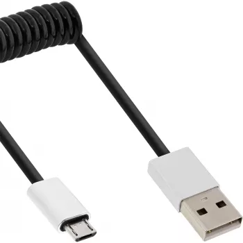 Σπιράλ καλώδιο InLine Micro-USB 2.0, Type-A/Micro-B M/M, μαύρο/alu, εύκαμπτο 3 m