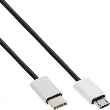 Καλώδιο InLine USB 2.0, βύσμα USB-C / βύσμα Micro-B, μαύρο/alu, εύκαμπτο, 0,5m