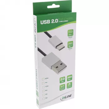 Καλώδιο InLine USB 2.0, βύσμα USB-C / βύσμα USB-A, μαύρο/alu, εύκαμπτο, 0,5 m