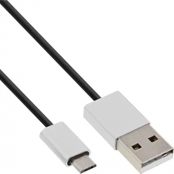 Καλώδιο InLine Micro-USB 2.0, USB Type-A / Micro-B M/M, μαύρο/alu, εύκαμπτο, 3 m