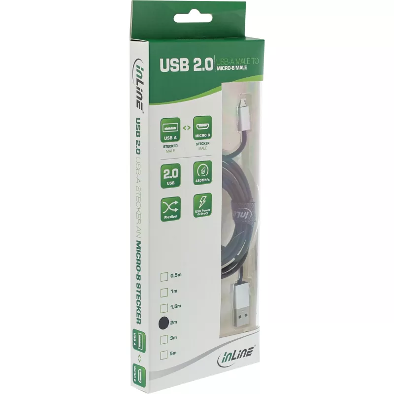Καλώδιο InLine Micro-USB 2.0, USB Type-A / Micro-B M/M, μαύρο/alu, εύκαμπτο, 3 m