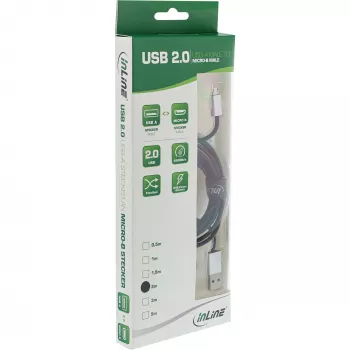 Καλώδιο InLine Micro-USB 2.0, USB Type-A / Micro-B M/M, μαύρο/alu, εύκαμπτο, 5m