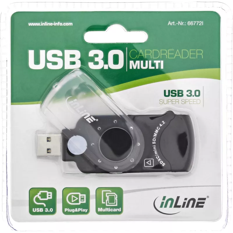 InLine φορητός αναγνώστης καρτών USB 3.0, για SD/SDHC/SDXC, microSD