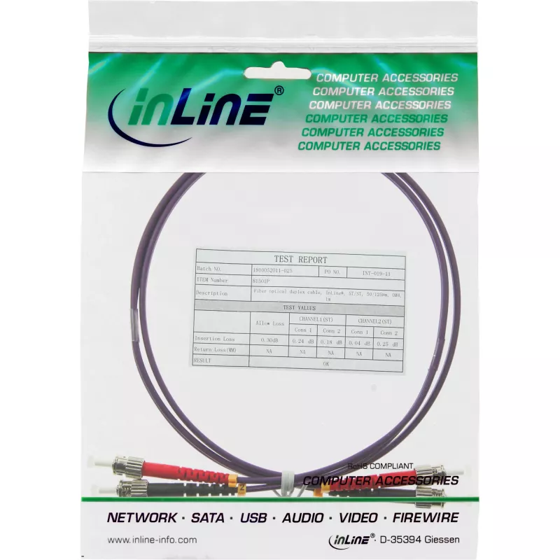 Καλώδιο οπτικών ινών duplex InLine ST/ST 50/125µm OM4 15m