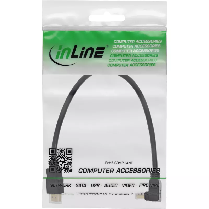 Καλώδιο High Speed HDMI με Ethernet InLine, γωνιακό, 0,3 m