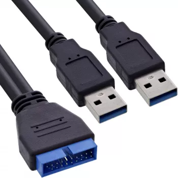 Καλώδιο αντάπτορας InLine USB 3.0 Premium 2x USB-A βύσμα αρσενικό / υποδοχή motherboard, 0,40 m