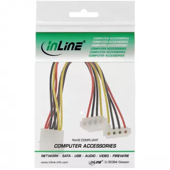 Εσωτερικό καλώδιο τροφοδοσίας Y InLine 1x 4pol Molex / 2x 4pol Molex γωνιακό 0,15 m