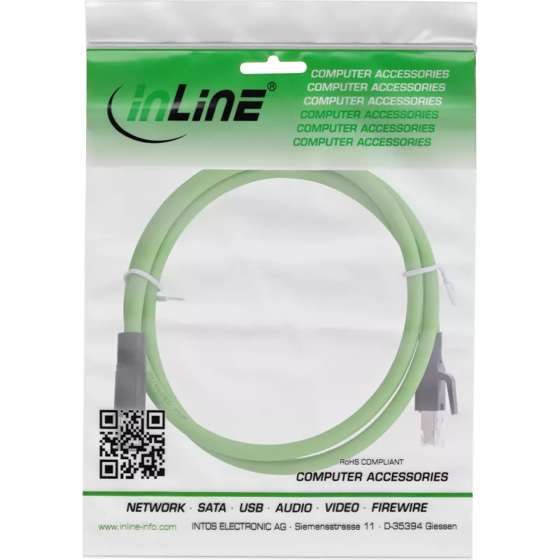 InLine Βιομηχανικό καλώδιο δικτύου, M12 4 ακίδων D-coded αρσενικό σε RJ45, PUR 20m