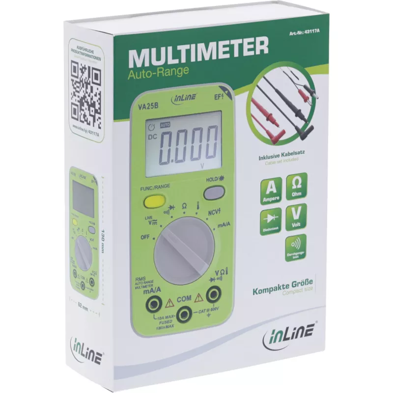 Πολύμετρο InLine 43117A Τσέπης Auto-Range, LCD 44x30 mm, Μπαταρία AAA, 130x62x27 mm