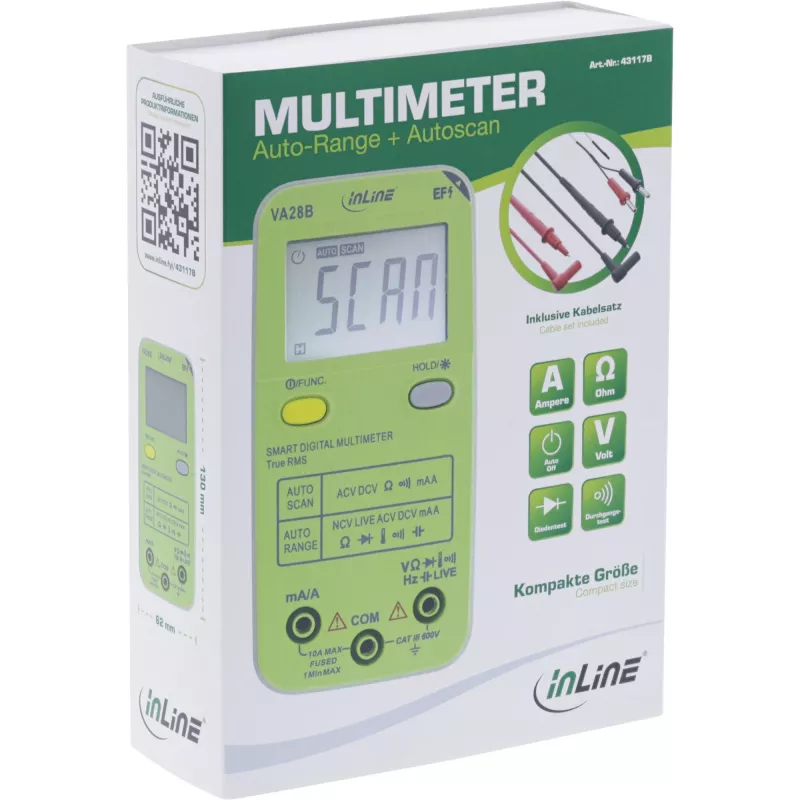 Πολύμετρο InLine 43117B Τσέπης με Auto-Range, Autoscan, LCD 44×30 mm, Μπαταρία AAA