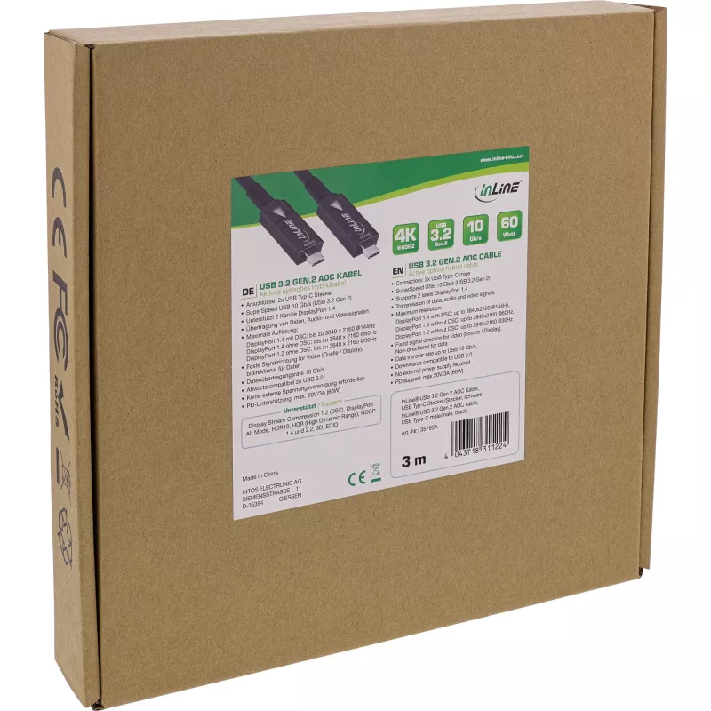 InLine καλώδιο AOC USB 3.2 Gen.2, βύσμα USB-C/βύσμα, μαύρο, 15m