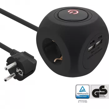 InLine Charging Cube InLine 16499B 3x Schutzkontakt 2x USB-C 2x USB-A μαύρο 2m