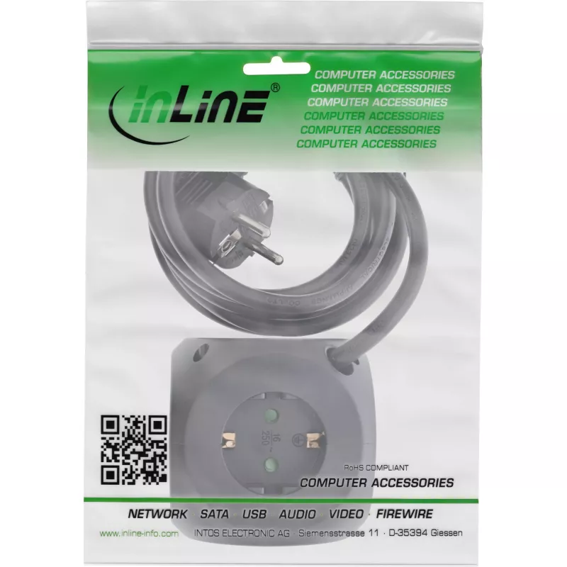 InLine Charging Cube InLine 16499B 3x Schutzkontakt 2x USB-C 2x USB-A μαύρο 2m