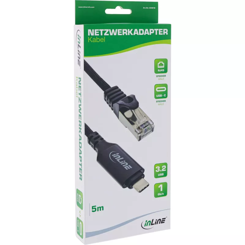 Καλώδιο δικτύου InLine 33381B USB-C σε RJ45 Gigabit 5m μαύρο