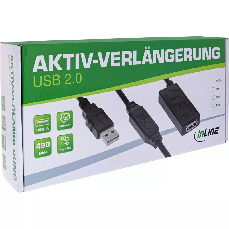 InLine 34613A ενεργό καλώδιο προέκτασης USB 2.0, USB-A αρσενικό/θηλυκό, 480 Mbit/s, 20 m