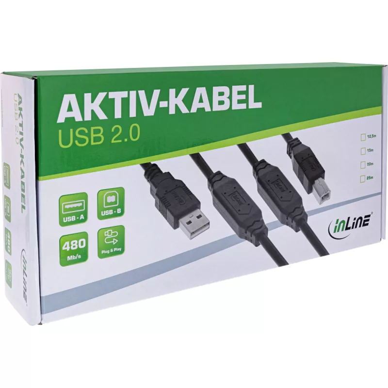InLine ενεργό καλώδιο USB 2.0, USB-A αρσενικό σε USB-B αρσενικό, 12,5 m