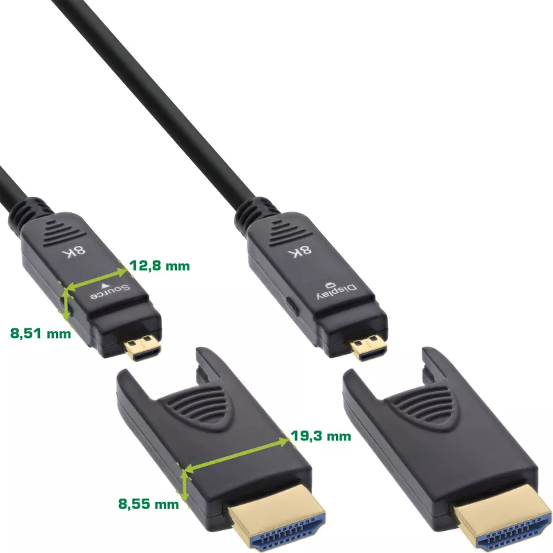 InLine Καλώδιο HDMI AOC, Ultra High Speed HDMI, 8K4K, αποσπώμενο βύσμα, 10m