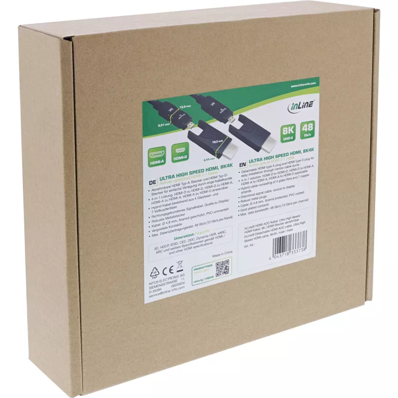InLine Καλώδιο HDMI AOC, Ultra High Speed HDMI, 8K4K, αποσπώμενο βύσμα, 50 m