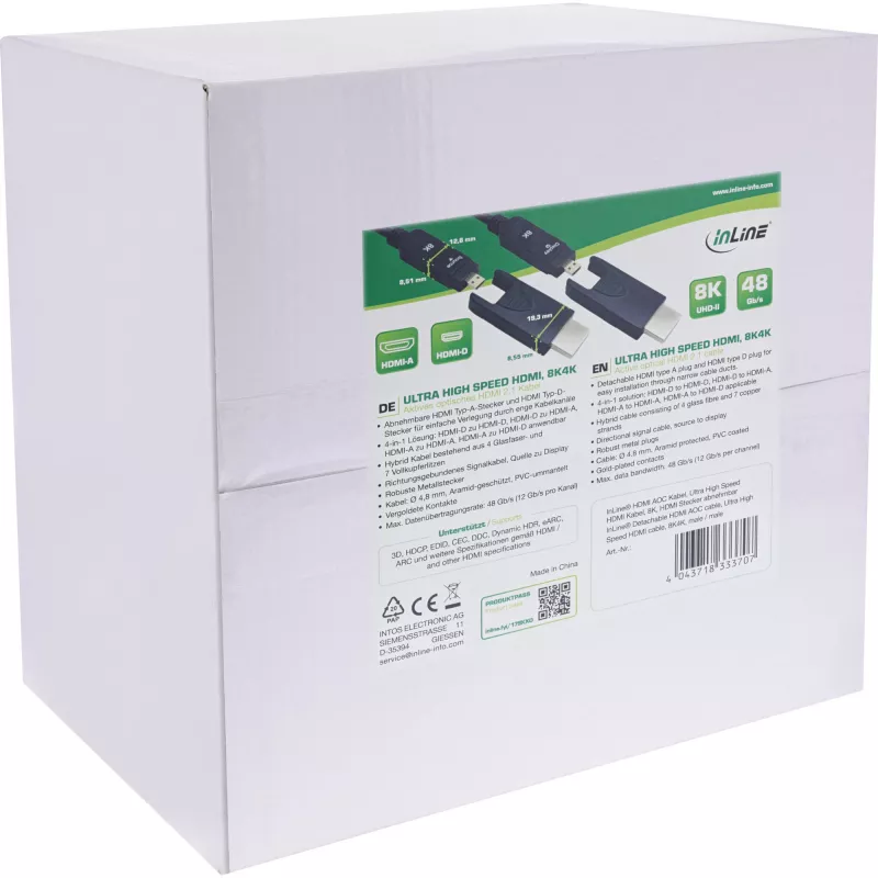 InLine Καλώδιο HDMI AOC, Ultra High Speed HDMI, 8K4K, αποσπώμενο βύσμα, 80m