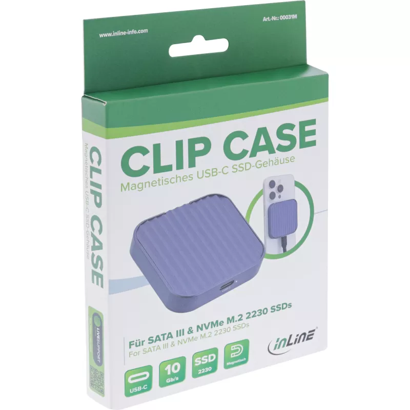 InLine Clip Case - Μαγνητική θήκη USB-C για SATA III & NVMe M.2 SSDs