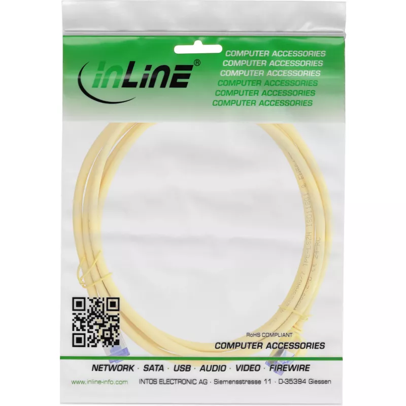 Καλώδιο patch InLine Cat.6A S/FTP TPE (LSZH) PoE, εύκαμπτο, κίτρινο, 15 m