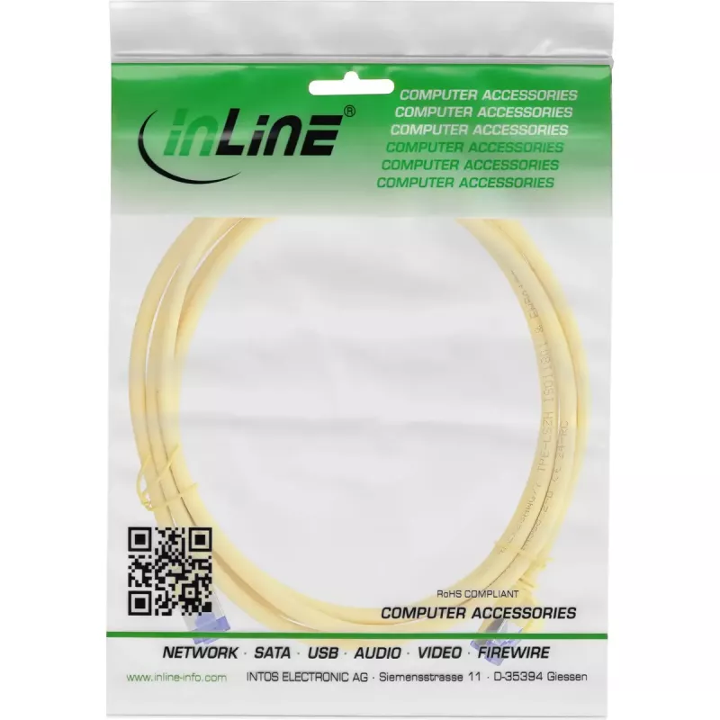 InLine 74901Y Λεπτό patch καλώδιο, Cat.6A, S/FTP, TPE (LSZH), εύκαμπτο, PoE, κίτρινο, 1 m