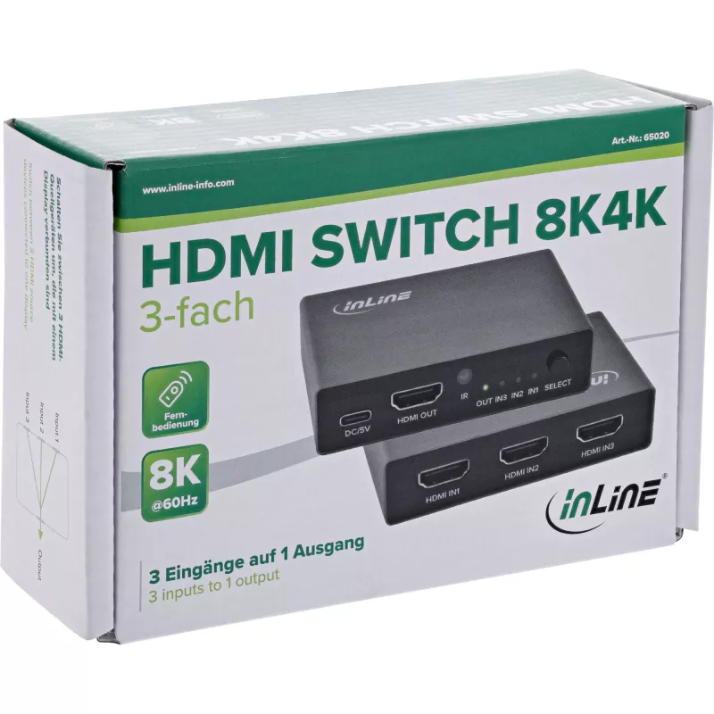 Διακόπτης HDMI InLine 65020 3-Port 8K 60Hz HDCP 2.3