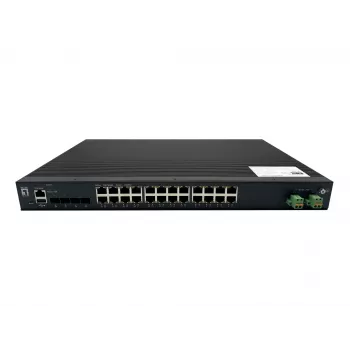LevelOne 28-Port L2 Plus Managed PoE Industrial Switch, 4 x 1/2.5/10GbE SFP+, 24 έξοδοι PoE, 370W, 802.3AF/AT/BT PoE, τοποθέτηση σε rack 19 ιντσών, -40°C έως 80°C