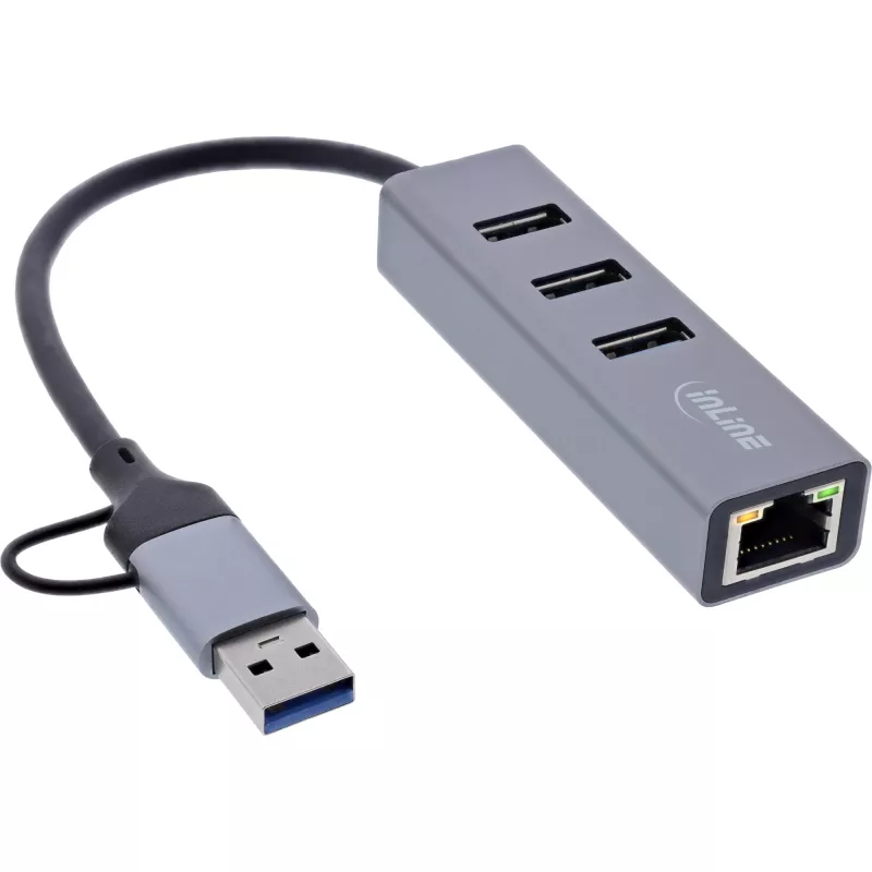 InLine 33380S Hub διασύνδεσης USB 3.2 Gen 1 (3.1 Gen 1) Type-A + Type-C 5000 Mbit/s Γκρι